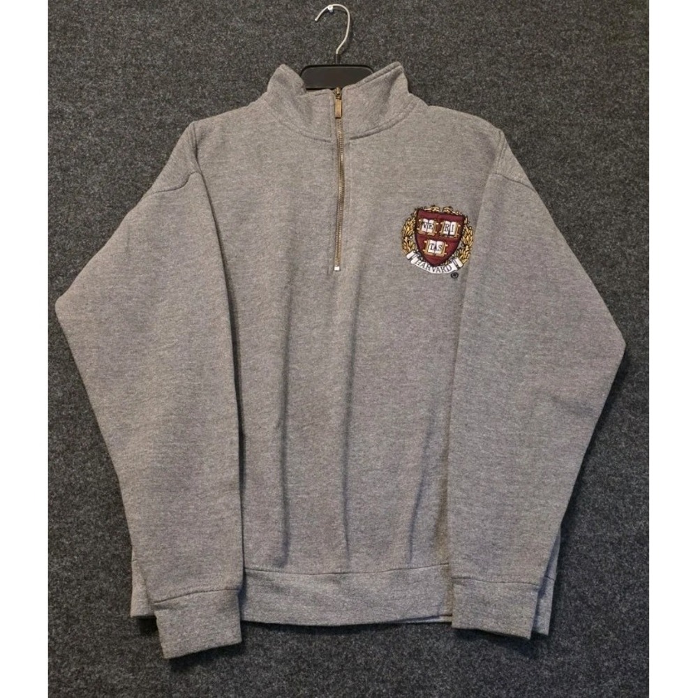 Harvard Licensed Gear Bay State Apparel Gray Quarter Zip Sweater Size M